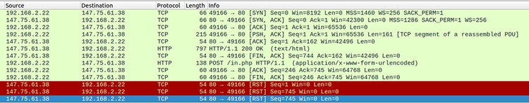 Figure 6 POST requests from Andromeda as observed on Wireshark.