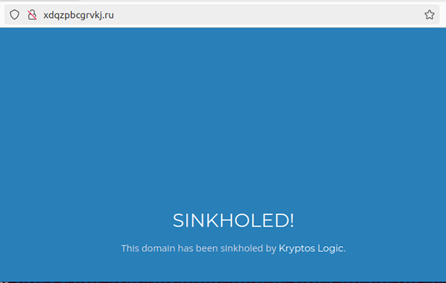 Figure 8 The domain which has been sinkholed by Kryptos Logic
