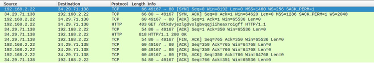 Figure 5 Get Request from Andromeda as observed on Wireshark.