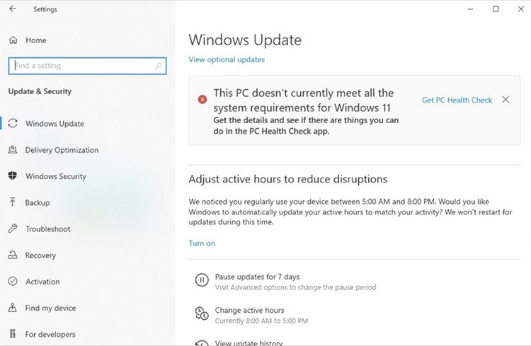 Figure-1: Hardware that does not meet the requirements cannot upgrade to Windows 11