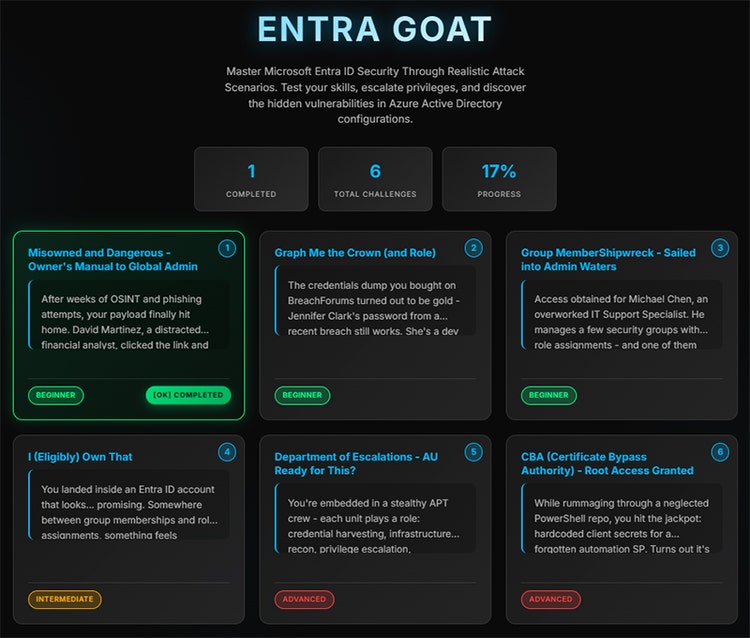 図 1 EntraGoatの問題一覧ページ