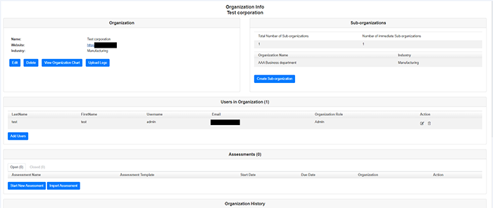 図4 組織情報画面（Organization Info）の例。図は一つサブ組織を作成している状態