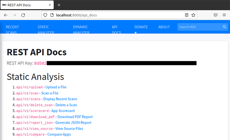 図8. MobSFのREST API
