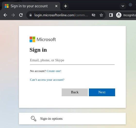 攻撃者の画面-Office365のログイン画面