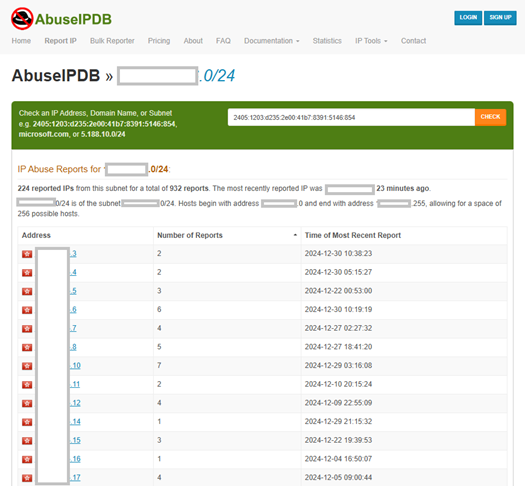 abuseipdb検索結果