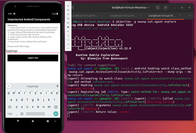 （図9）Unprotected Android Componentsのバイパス後の動作確認