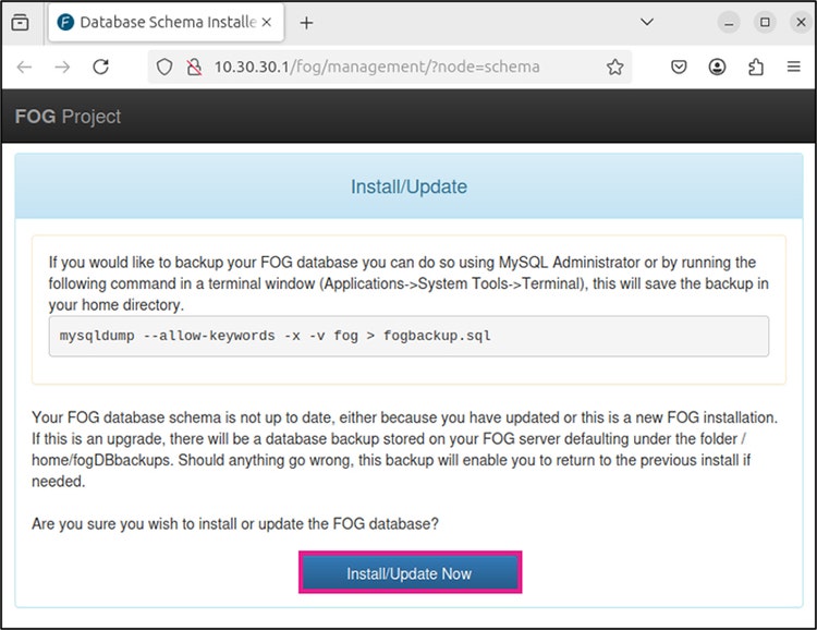 図 14 FOGデータベースのインストールと更新に関するWebページ