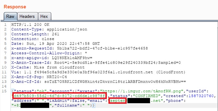 他ユーザのアカウント情報が取得できた