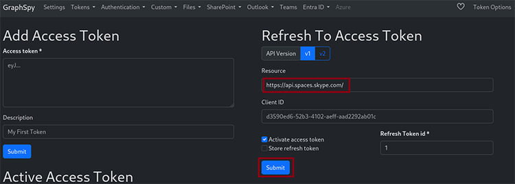 図 15 https://api.spaces.skype.comに紐づくアクセストークン入手