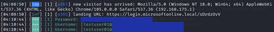 攻撃者の画面-被害者が入力したID/Passwordの確認
