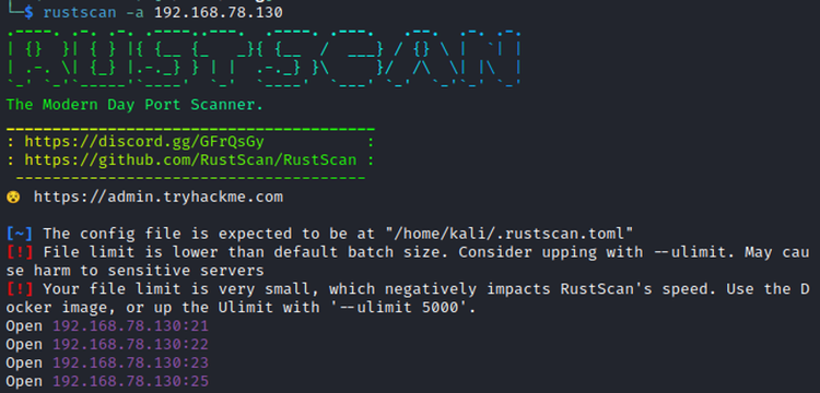 図 2：rustscanコマンドの実行結果の例1