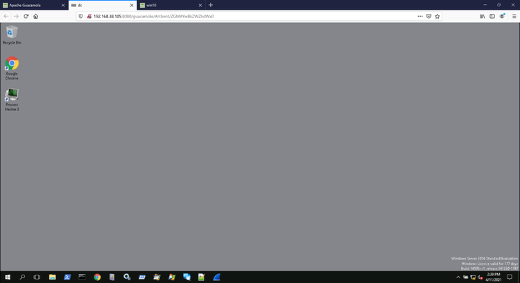 GuacamoleからDCホストにアクセスしている様子