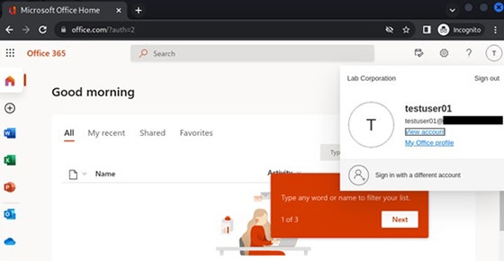 攻撃者の画面-正規のOffice365のログイン後の画面