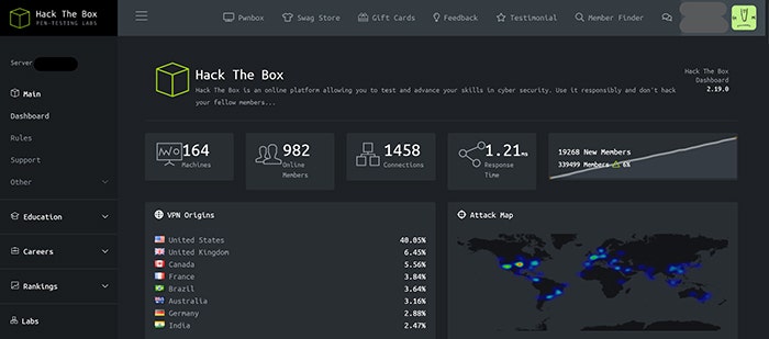 Hack The Box のダッシュボード