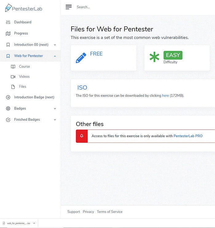 「Web for Pentester」のisoファイルのダウンロード画面
